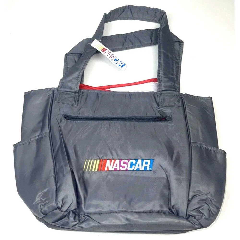 NASCAR Gray Diaper Bag With Changing Pad Zippered Pouch Magnetic Closure NEW NWT
